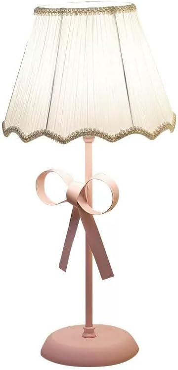 Nordic White Pink Table Lamp for Girl's Bedroom Single Cute Bow Table Lamp with Fabric Shade Modern Decorative Bedside Light Coastal Bedside Table Kids Bedroom Reading Desk Lighting