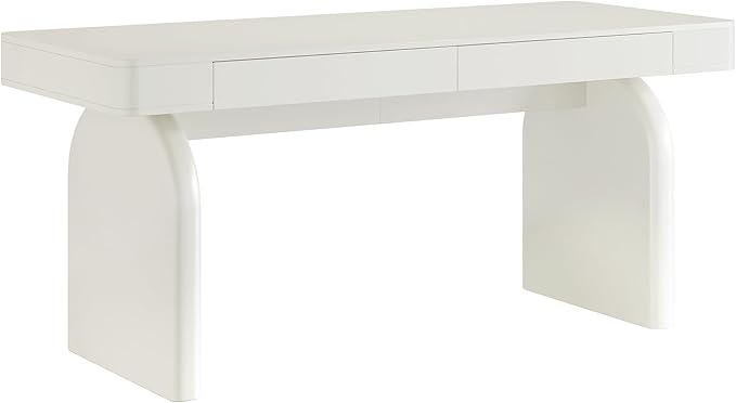 Tribesigns White Desk with Drawers, 63-Inch Modern Executive Office Desk, Glossy Elegant Work Study Desk Writing Table for Home Office, Cream White