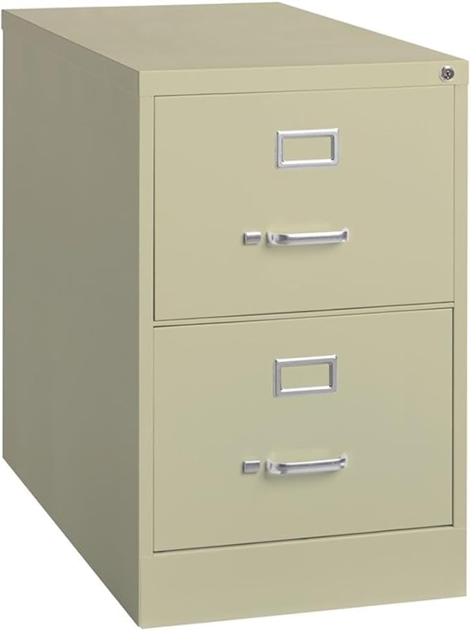Scranton & Co 2-Drawer Metal Vertical Filing Cabinet, 25 in Depth, Legal Width, Beige Finish, Fully Assembled Steel Construction, Ball-Bearing Slides, Lockable Office Storage