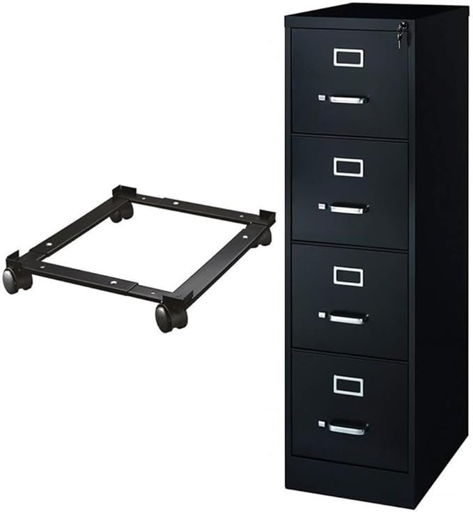 Home Square Fully Assembled 4 Drawer 22" Deep Letter File Cabinet in Black with File Caddy