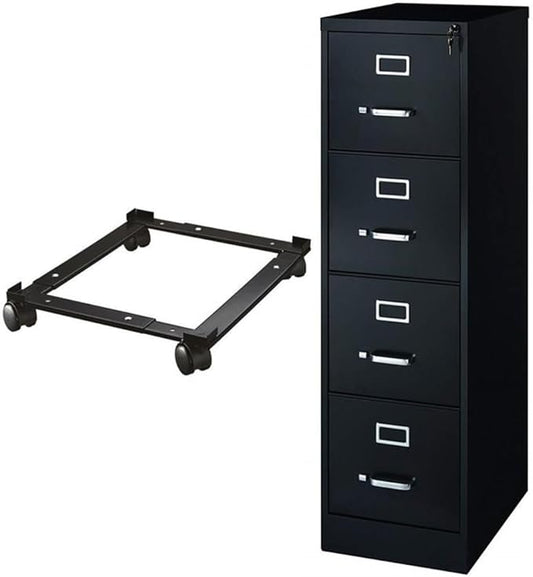 Home Square Fully Assembled 4 Drawer 22" Deep Letter File Cabinet in Black with File Caddy