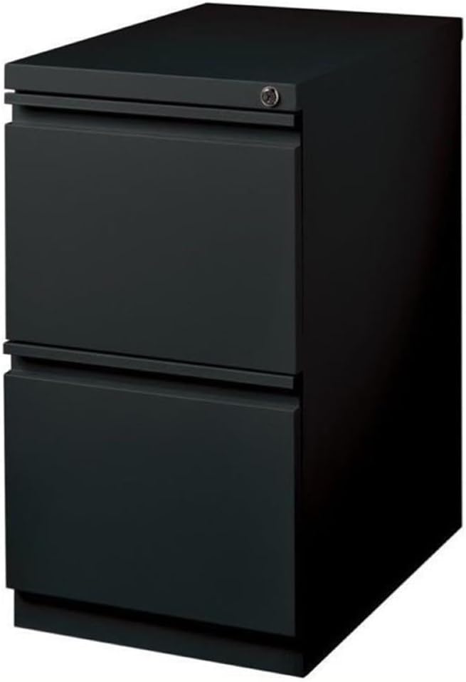 BOWERY HILL 20" 2-Drawer Metal Mobile Filing Cabinet, Black Finish, 27.75" H x 15" W x 19.88" D, Commercial Grade with Lock, Hidden Casters, Full Extension Drawers for Office Workspace