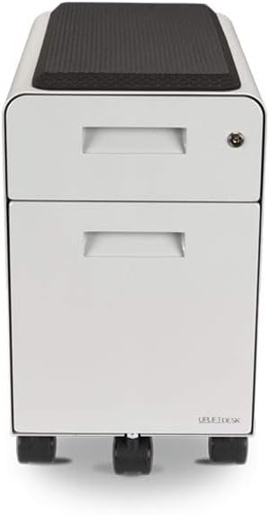 Narrow 2-Drawer File Cabinet with Seat, Rolling (White) by Uplift Desk