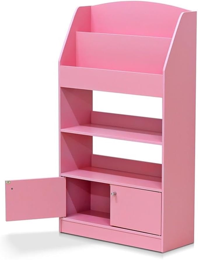 Furinno Lova Magazine/Bookshelf with Storage Cabinet, Pink, 9.45D x 24.57W x 43.31H in