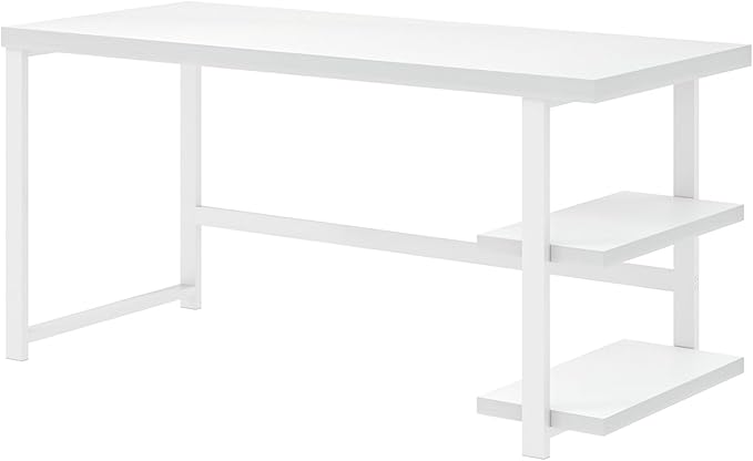 EXCEFUR White Computer Desk, Modern Home Office Desk with Storage Shelf, Wood and Metal Writing Study Table for Living Room Bedroom, 53 Inch