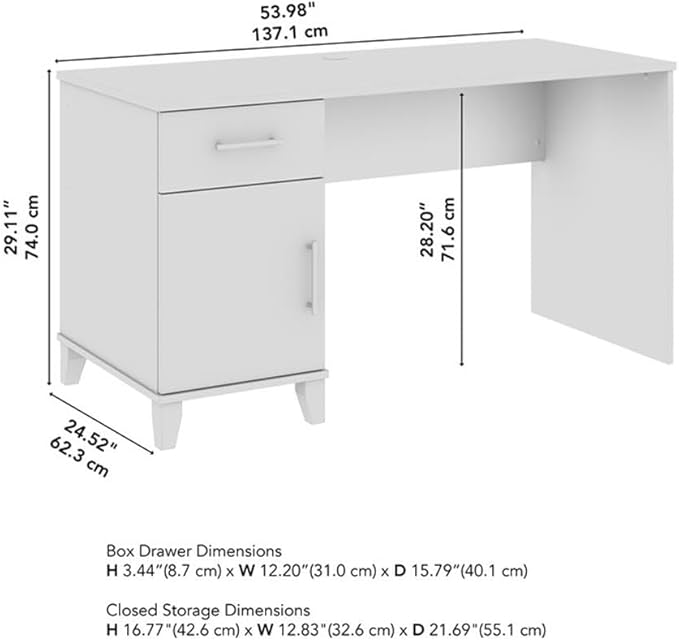 Bush Home Somerset 54W Office Desk with Drawer and Cabinet in Storm Gray, Computer Table with Storage for Home Office Workspace