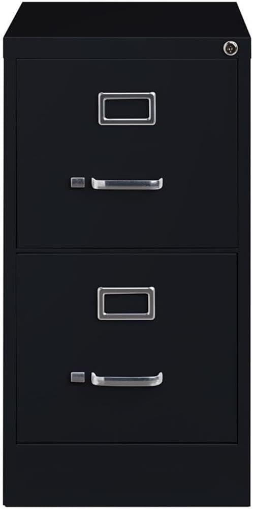 22" 2-Drawer Metal Vertical Filing Cabinet, Black Finish, Letter Size, Commercial Grade Durable Office Storage, Smooth Ball-Bearing Slides, Lockable Design