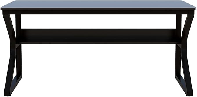 Extra Long Desk with Bookshelf - 55" Double Long Writing Table for 2-Person Workstation, Modern Study Work Computer Desk for Home and Office, Black