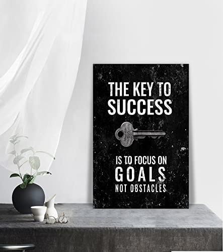Inspirational Framed Office Canvas Wall Art Motivational Quote The Key to Success Is to Focus on Goals Not Obstacles Artwork Wall Pictures HD Print for Living Room Bedroom Easy to Hang-12x16 inches
