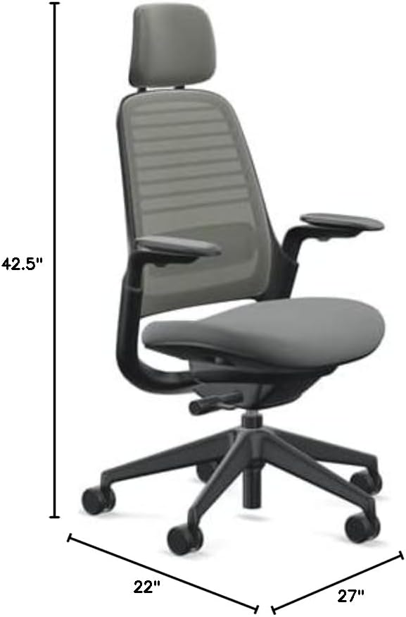 Steelcase Series 1 Office Chair with Headrest, Graphite Frame, Cogent Connect Graphite