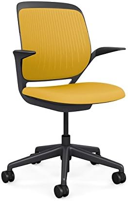 Steelcase Cobi Office Chair: Arms with Soft Arm Caps, Near Black Frame, and Tumeric Fabric with Standard Carpet Casters