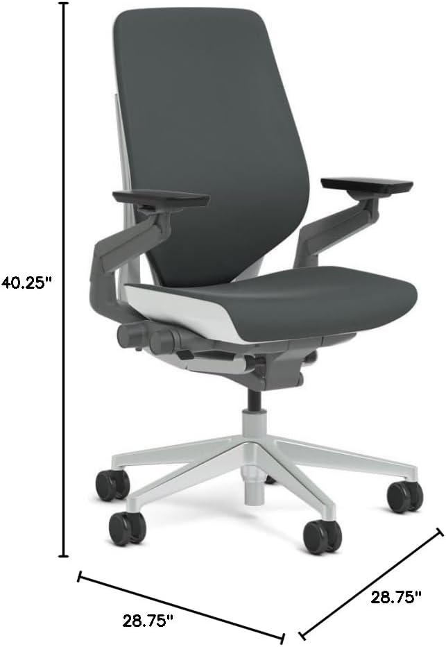 Steelcase Gesture Task Chair: Shell Back - Platinum Metallic Frame/Base/Seagull Accent - Adjustable Lumbar Support - Roll Control Hard Floor Casters