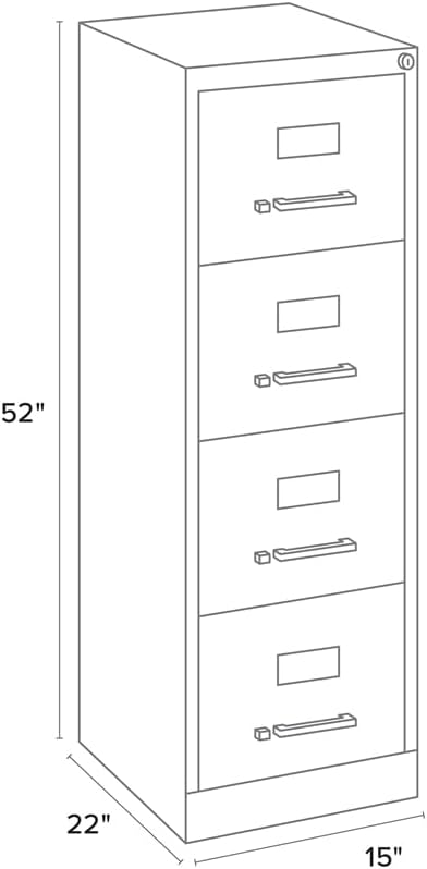 CommClad Metal 4-Drawer Vertical Filing Cabinet, Putty Finish, Letter-Size, Lockable Office Storage, Smooth Ball-Bearing Suspension, 52" H x 15" W x 22" D, Durable Home or Office File Organization