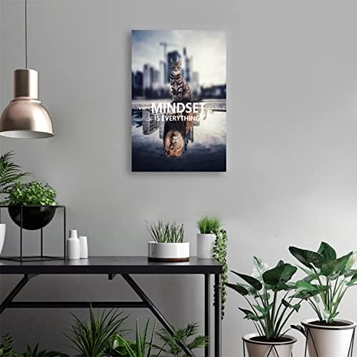 Mindset is Everything Canvas Wall Art Cute Animal Poster Cat Lion Picture Printing Inspiring Picture Frame Artwork Modern Home Decoration Office Living Room Ready to Hang[24''W x 36''H]