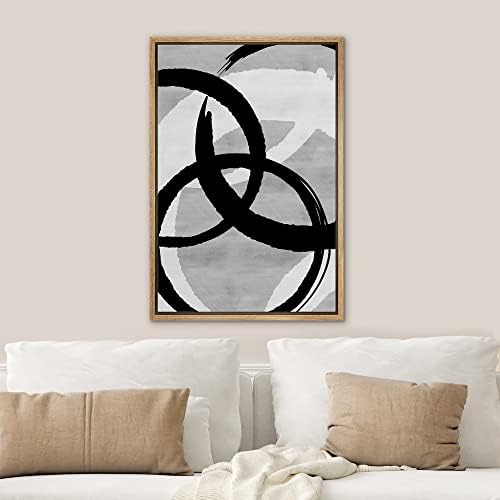 SIGNWIN Framed Canvas Print Wall Art Black Gray White Ring Circle Pattern Abstract Shapes Illustrations Modern Art Minimal Relax/Calm Multicolor for Living Room, Bedroom, Office - 24"x36" Natural