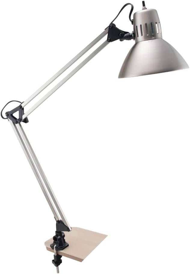 V LIGHT Architectural Swing Arm Desk Lamp, Clamp lamp with LED bulb, Work Light for Any Space, Brushed Nickel Finish 7.5 x 5.5 x 33