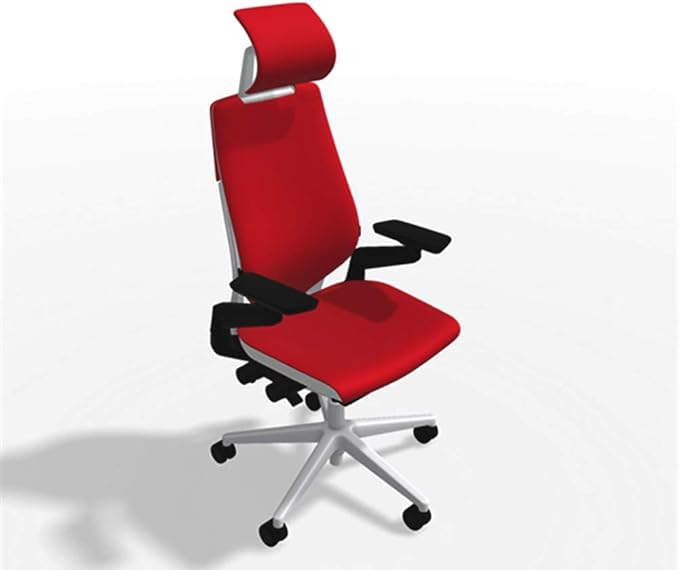 Steelcase Gesture Office Desk Chair with Headrest in Elmosoft Genuine Scarlet Red L 135 Leather Plus Lumbar Support Low Platinum Metallic Frame with Seagull Seat/Back Merle Arms (Light/Light)