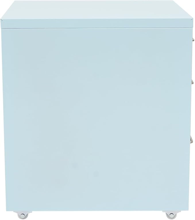 File Cabinet with Lock, 3-Drawer Vertical File Cabinet, 11 * 16 * 18.3In Metal File Cabinet with Wheels for Home Office (Blue)