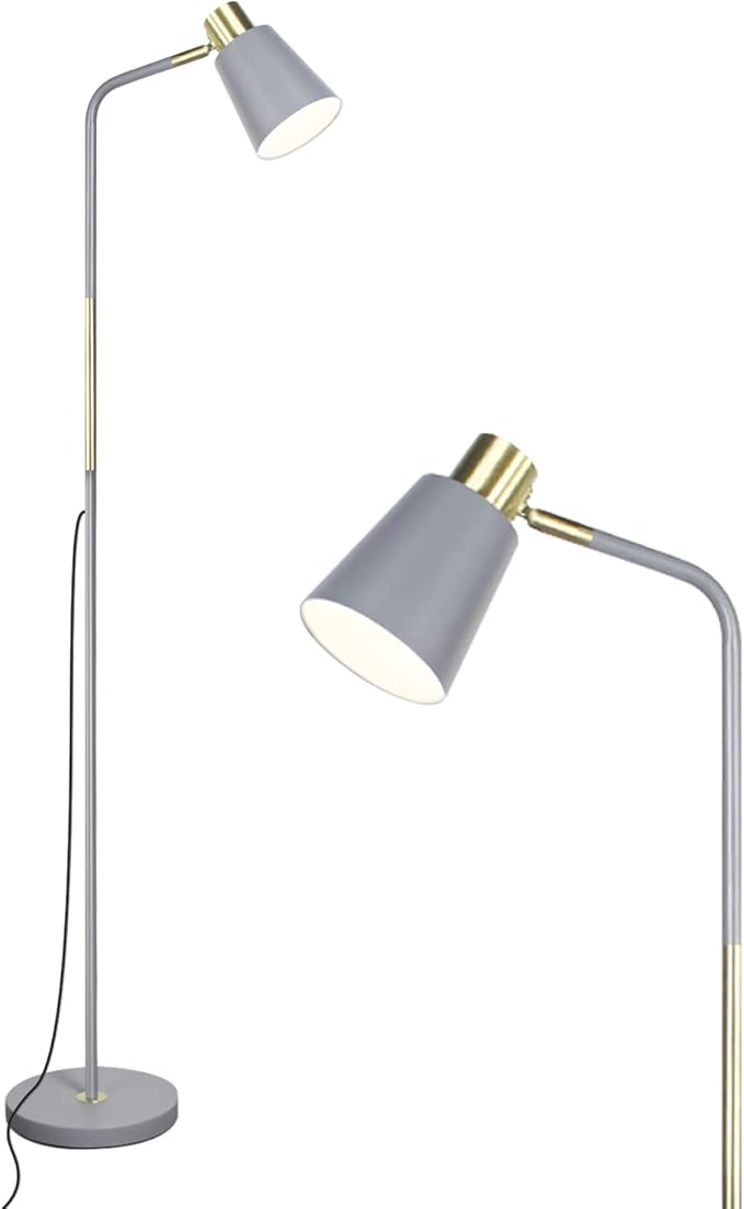 Floor Lamp, Industrial Floor Lamps for Living Rooms Rustic Farmhouse Reading Standing Floor Lamp Adjustable Metal Heads Indoor Task Lighting for Living Room Bedroom Office Home Décor (Grey)