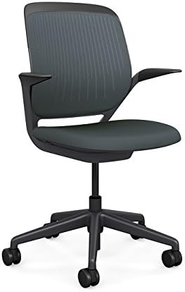 Steelcase Cobi Office Chair: Arms with Soft Arm Caps, Near Black Frame, and Graphite Fabric with Standard Carpet Casters