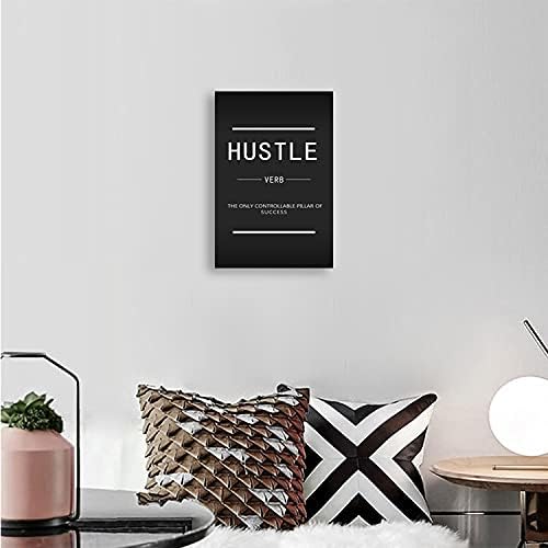 Hustle Verb Inspirational Canvas Wall Art Inspirational Entrepreneur Quotes Canvas Painting Modern Inspiring Poster Framed Art Decoration Home Office Decoration Ready to Hang[12''W X 18''H]