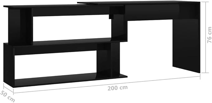 Rotatable Corner Desk Modern Writing Computer Desk, Home Office Desk Writing Study Table PC Desk Workstation for Bedroom, High Gloss Black 78.7"x19.7"x29.9" Engineered Wood(G)