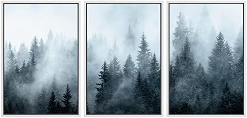SIGNWIN Framed Canvas Print Wall Art Set Winter Fog Mist Pine Tree Mountain Forest Nature Wilderness Photography Modern Art Landscape Relax/Calm for Living Room, Bedroom, Office - 24"x36"x3 White