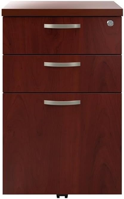 Bush Business Furniture Office in an Hour 3 Drawer Rolling File Cabinet in Hansen Cherry | Mobile Under Desk Drawers for Letter, Legal, and A4-Size Document Storage