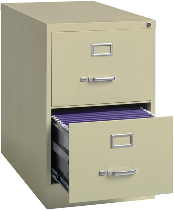 Scranton & Co 2-Drawer Metal Vertical Filing Cabinet, 25 in Depth, Legal Width, Beige Finish, Fully Assembled Steel Construction, Ball-Bearing Slides, Lockable Office Storage