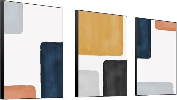 Wall Art Modern Abstract Canvas Framed Wall Art 3 Piece Set Of Painted Prints Boho Style For Living Room Bathroom Kitchen Office Wall Decor Artwork (black 16" X 24"X 3 pieces)
