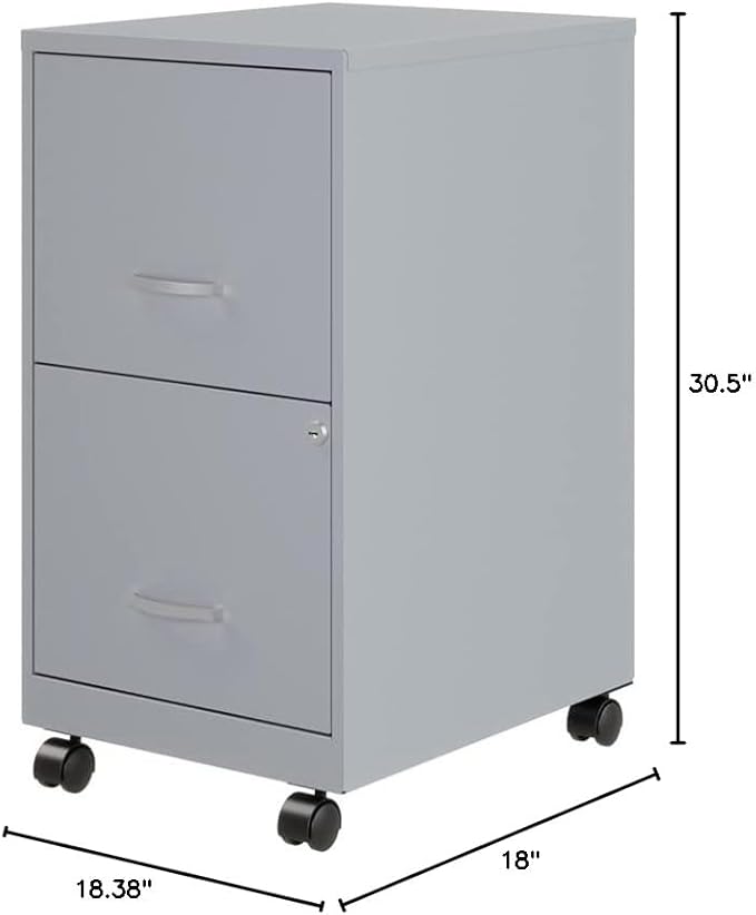 Space Solutions 18" D 2 Drawer Mobile Metal Vertical File Cabinet Platinum/Gray