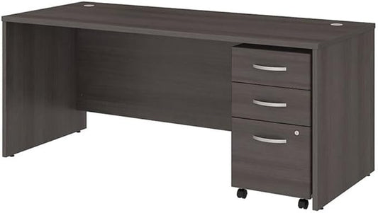 Bush Business Furniture Studio C Office Desk with Mobile File Cabinet, 72W x 30D, Storm Gray