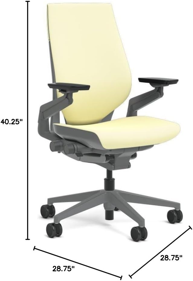 Steelcase Gesture Task Chair: Wrapped Back - Sterling Dark Solid Frame/Base/Merle Accent - Adjustable Lumbar Support - Roll Control Hard Floor Casters