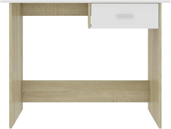 White & Sonoma Oak Engineered Wood Desk, 39.4" Writing Computer Desk with Drawer, Modern Home Office Work Table, Study Furniture