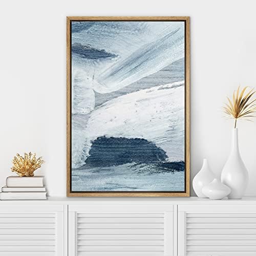 SIGNWIN Framed Canvas Print Wall Art Blue White Brush Stroke Landscape Abstract Shapes Illustrations Modern Art Minimal Relax/Calm Multicolor for Living Room, Bedroom, Office - 16"x24" Natural