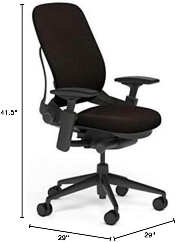 Steelcase Leap Desk Task Chair in Buzz2 5G58 Chocolate Fabric - 4-Way Highly Adjustable Arms - Black Frame and 7" Tall Seat Height Base - Soft Dual Wheel Hard Floor Casters