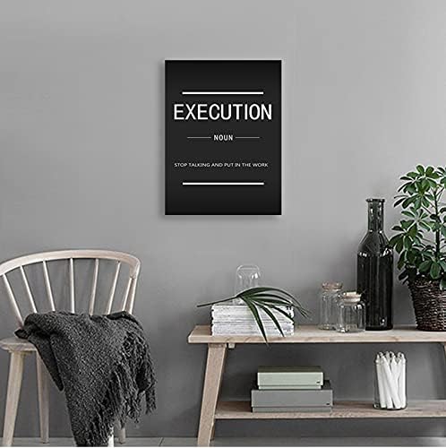 Modern Success Quotes Canvas Wall Art Inspirational Execution Noun Painting Inspirational Entrepreneur Posters And Prints Office Classroom Artwork Decoration Frame Ready to Hang[18" W x 24" H]