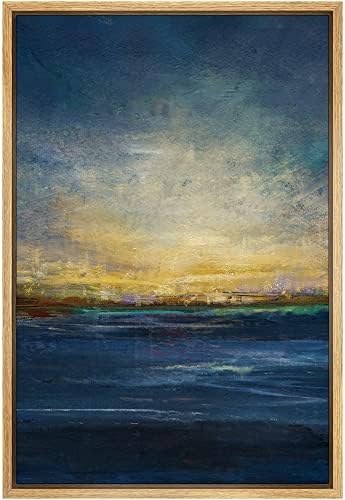 SIGNWIN Framed Canvas Print Wall Art Navy Blue Ocean Sea Horizon Sunset Wilderness Nature Illustrations Modern Art Minimal Multicolor for Living Room, Bedroom, Office - 24"x36" Natural