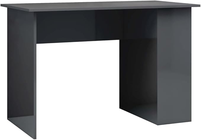 Modern Writing Desk Table with 2 Shelves, Study Computer Desk for Home, High Gloss Gray 43.3"x23.6"x28.7" Engineered Wood(A)