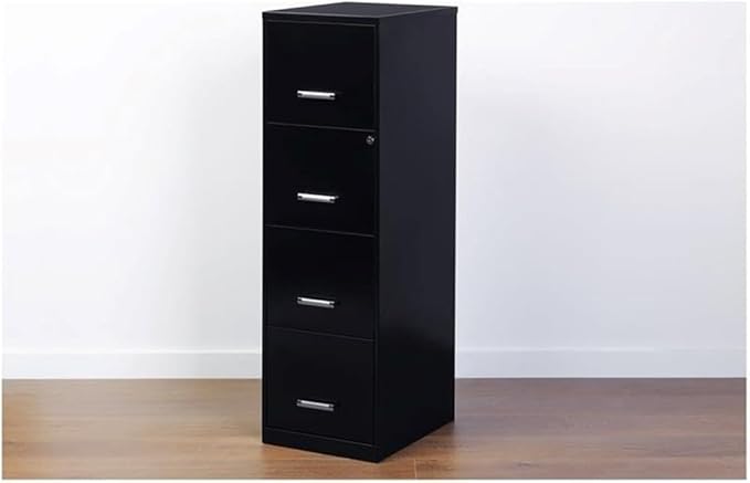 Scranton & Co 18" Deep 4 Drawer Metal Filing Cabinet, Black Finish, Pre-Assembled, Vertical File Cabinet for Letter-Size Documents, Cam Lock Security, Durable Steel Office Storage Solution