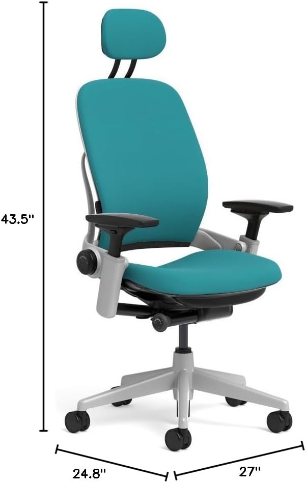 Steelcase Leap Task Chair: Platinum Base - 4D Adjustable Arms - Headrest - Hard Floor Casters