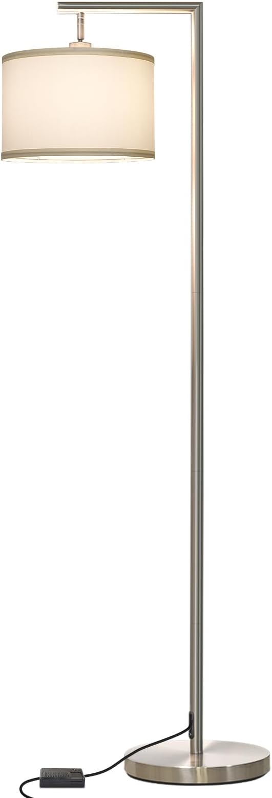Boncoo Dimmable Silver Floor Lamp, Brushed Nickel Floor Lamps for Living Room with Adjustable White Shade, Tall Standing Lamp Modern Reading Light for Bedroom Office Nursery, 9W LED Bulb Included