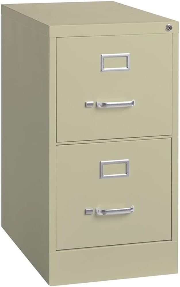 Scranton & Co 2-Drawer Vertical Metal Filing Cabinet, 22" Deep, Letter Width, Beige Finish, Lockable Commercial Office File Storage, Smooth Ball-Bearing Slides, Fully Assembled