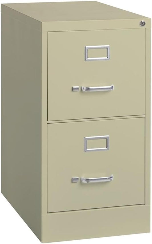 Scranton & Co 2-Drawer Vertical Metal Filing Cabinet, 22" Deep, Letter Width, Beige Finish, Lockable Commercial Office File Storage, Smooth Ball-Bearing Slides, Fully Assembled