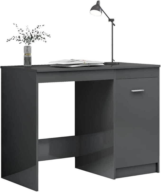 Modern Writing Computer Desk, Home Office Desk Writing Study Table PC Desk Workstation for Bedroom, High Gloss Gray 39.4"x19.7"x29.9" Engineered Wood(J)