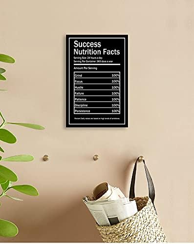 Success Nutrition Facts Motivational Canvas Wall Art Inspirational Quotes from Entrepreneurs Inspiring Posters Picture Frame Wooden Artwork Home Home Office Decoration Ready to Hang[12''W X 18''H]
