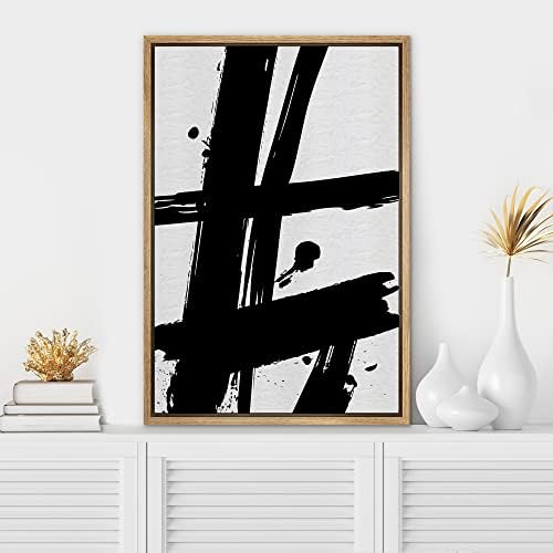 SIGNWIN Framed Canvas Print Wall Art Black Ink Paint Stroke Grid Landscape Abstract Shapes Illustrations Modern Art Minimal Relax/Calm Multicolor for Living Room, Bedroom, Office - 24"x36" Natural