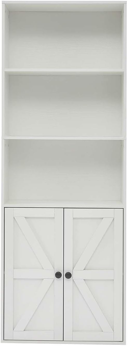 White 5-Tier Bookshelves for Living Room, Farmhouse Tall Bookcase with Doors, Wooden Bookshelf with Storage Cabinet and Shelves for Living Room, Home Office (2PCS)