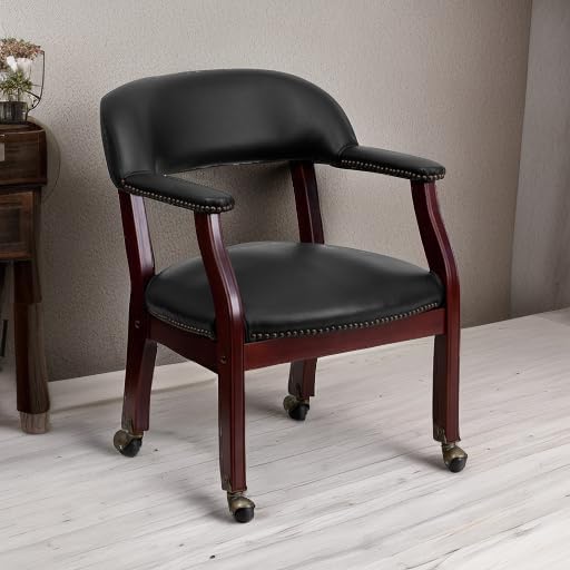 Flash Furniture Sarah Black Vinyl Luxurious Conference Chair with Accent Nail Trim and Casters