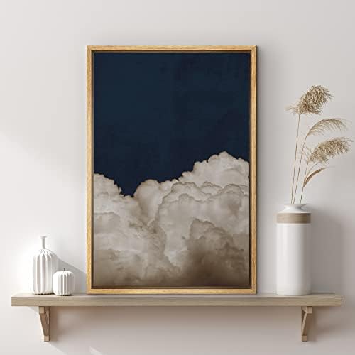 SIGNWIN Framed Canvas Print Wall Art Dark High Contrast White Storm Cloud Navy Blue Sky Nature Wilderness Photography Modern Art Landscape Relax/Calm for Living Room, Bedroom, Office - 24"x36" NATURAL